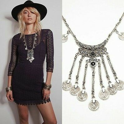 Silver Black Coins Necklace