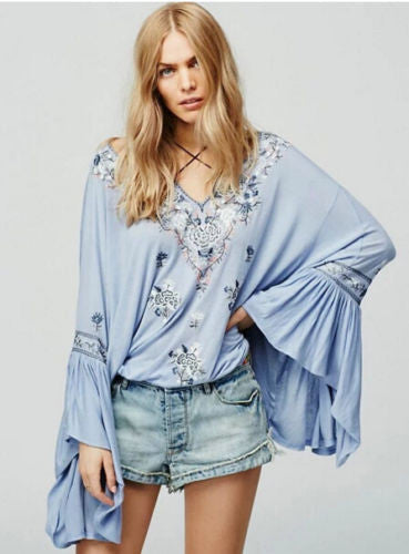 Blue Embroidered Top