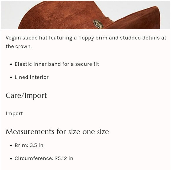 Sedona Vegan Suede Leather Hat Brass Conchos By Peter Grimm Floppy Festival