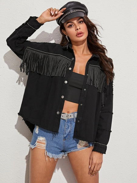 Black Fringe Biker Top