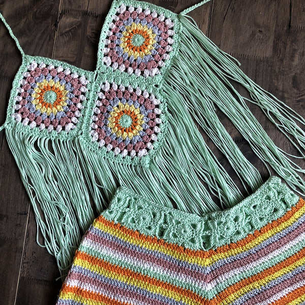 Mint Granny Square Shorts