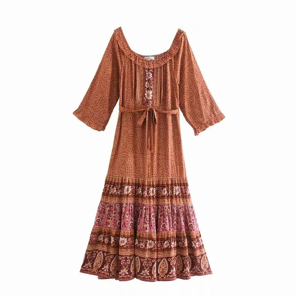 Orange & Burgundy Maxi Dress