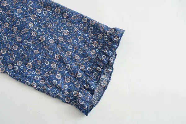 Blue Floral Ruffle Sleeves