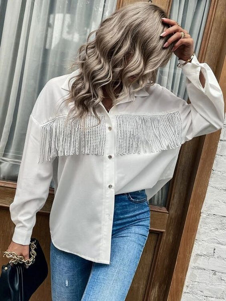 Denim Fringed Jacket Black Army Green Lavender Beige Red Or Ivory Studded Suede Fringe Frayed Edges Button Up Front Studs On Cuffs And Collar Too Available In Sizes XS Small Medium Or Large
