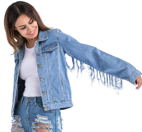 Fringe Sleeve Jean Jacket