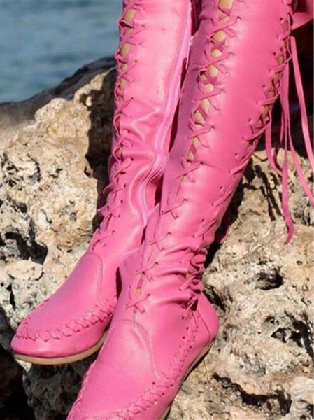 Lace Up Over The Knee Moccasins In Brown Black Red Or Pink Fitted Boots Lace Up Sides And Front Vegan Leather Tribal Native