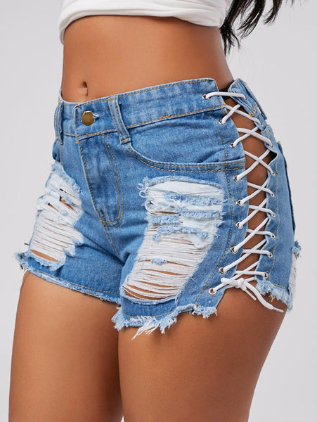 Lace Up Jean Shorts