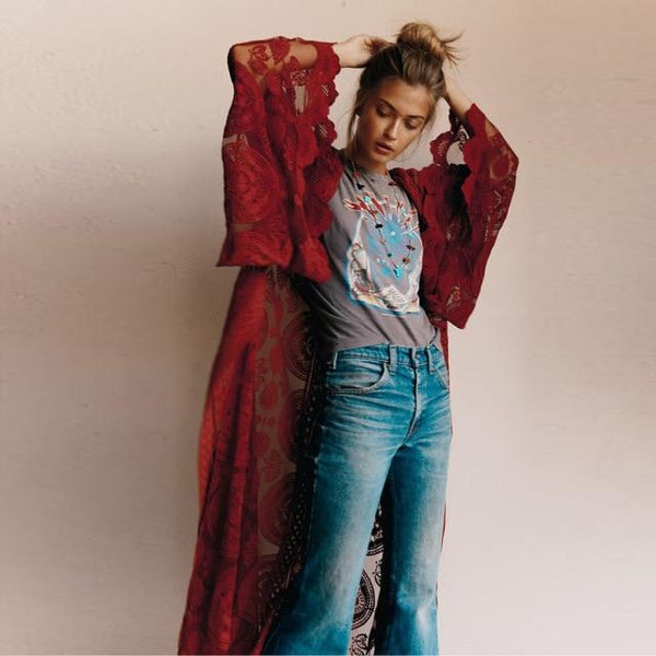 Burgundy Mandala Mantra Kimono