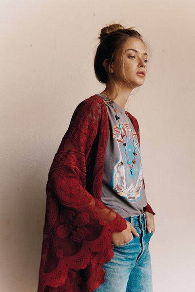 Burgundy Lace Kimono