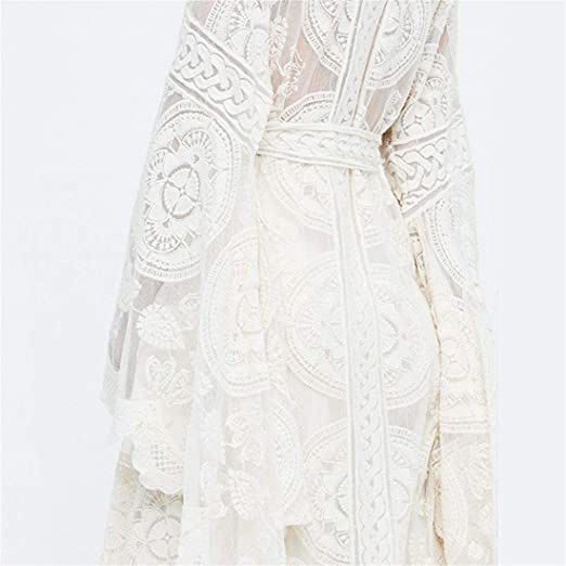 Mandala Mantra Kimono Boho White Lace Maxi Full Length Swimsuit Cover Up Or Robe With Bohemian Kimono Sleeves Sizes Medium Large Extra Large Or Plus Size XXL 2X