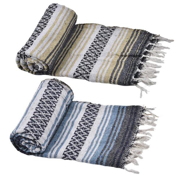 Mexican Blanket Falsa Yoga Mat Hand Woven Natural Beach Throw Outdoor Festival Picnic Blanket Camping Thick Soft Available In 3 Sizes Brown Tan Or Blue You Choose