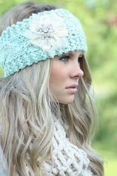 Mint Headband White Flower