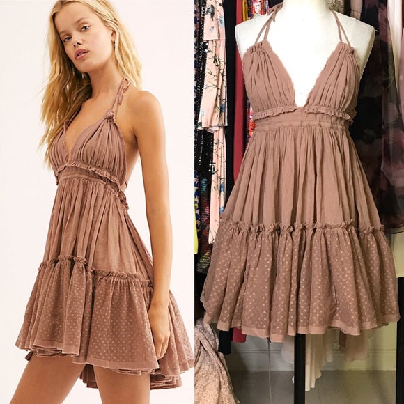 Boho Mini Dress "100 Degree" Availble In 15 Different Colors 4 Floral Prints You Choose Halter Top With Tiered Polka Dot Netting Available In Sizes Small Medium Or Large Free Spirited People