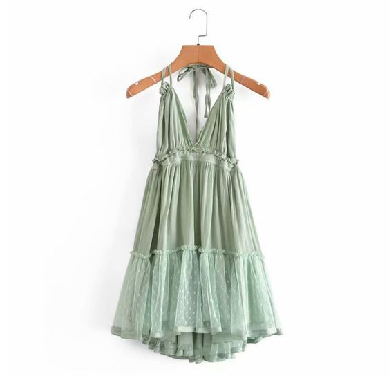 Boho Mini Dress "100 Degree" Availble In 15 Different Colors 4 Floral Prints You Choose Halter Top With Tiered Polka Dot Netting Available In Sizes Small Medium Or Large Free Spirited People