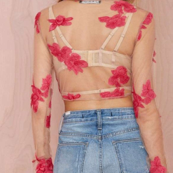 Mesh Top Red Flowers