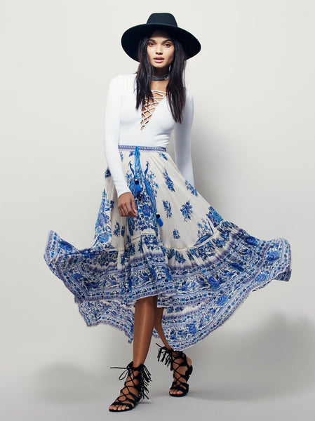 Blue White Bohemian Skirt
