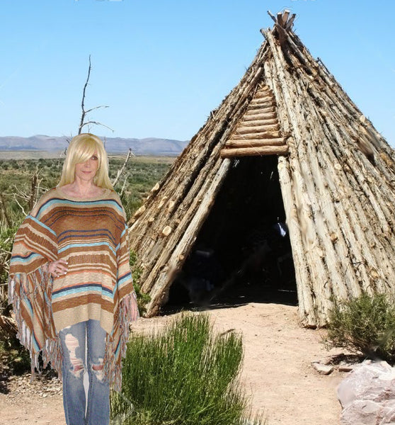 SALE 50% OFF Mexican Blanket Poncho Boho Sweater With Fringe Brown Tan And Turquoise In Sizes XS - Small Or Medium - Large