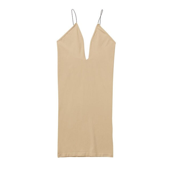 Deep V Nude Cami Dress