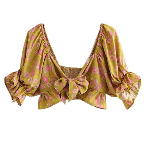 Tie Front Puff Sleeve Top