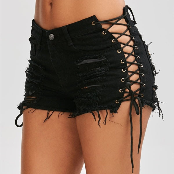 Black Lace Up Shorts