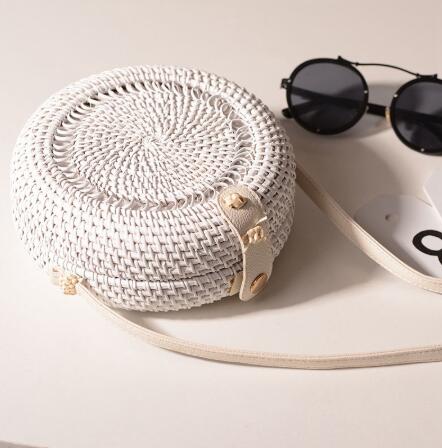 White Round Straw Purse