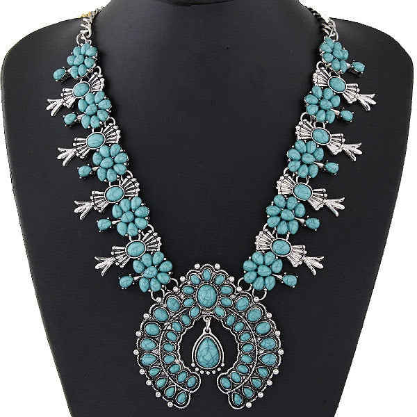Turquoise Silver Squash Blossom