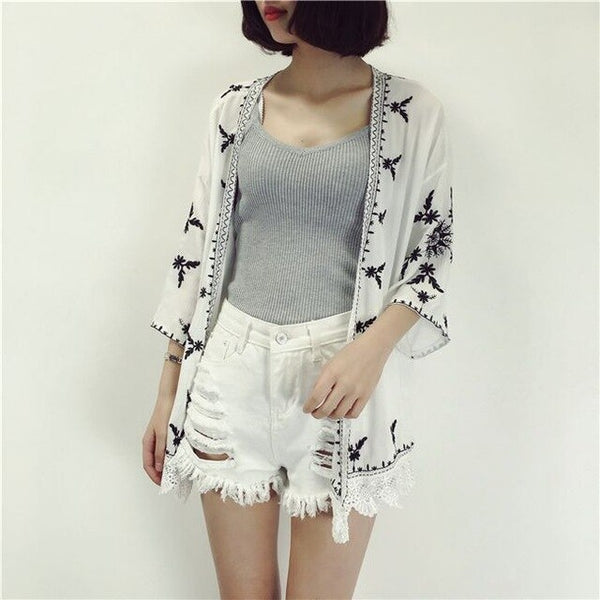White Kimono Black Embroidery