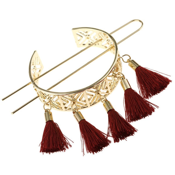 Bun Cuff Burgundy Tassels