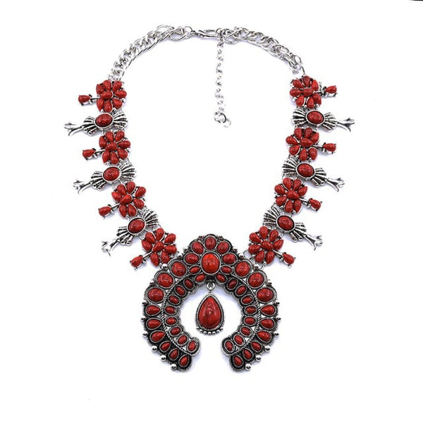 Coral Squash Blossom Necklace