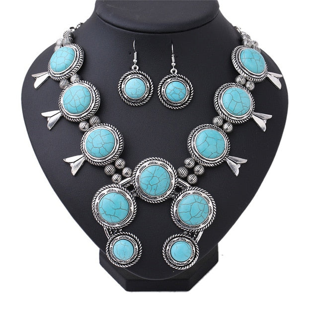 Turquoise Silver Squash Blossom Necklace