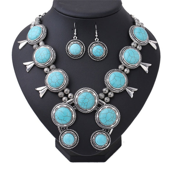Turquoise Silver Squash Blossom Necklace