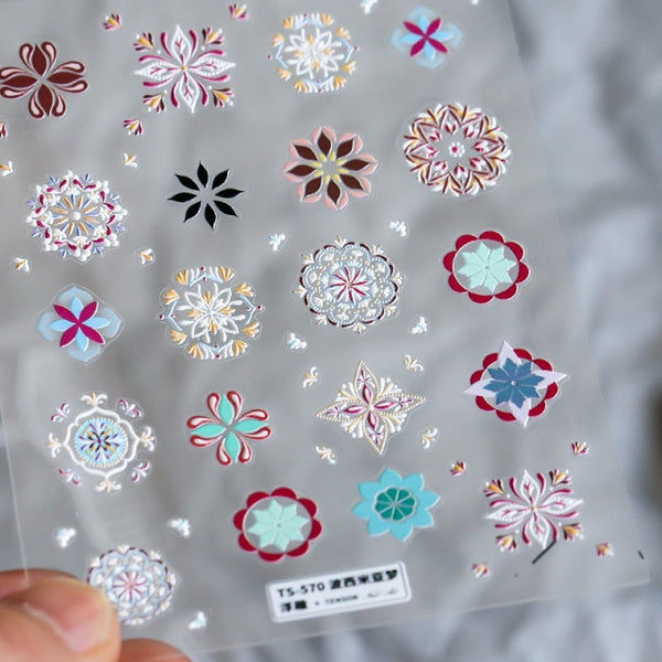 Bohemian Nail Decals 6 Different Styles 3D Mandalas Lotus Flowers Crescent Moon Tattoos Water Slide Art Nail Stickers For Gypsies