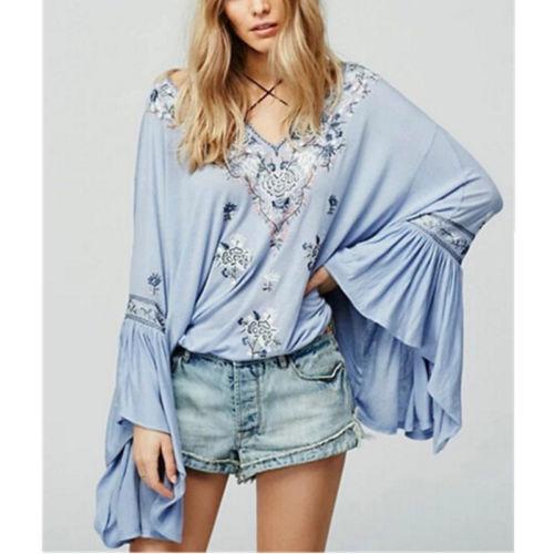 Blue Embroidered Top
