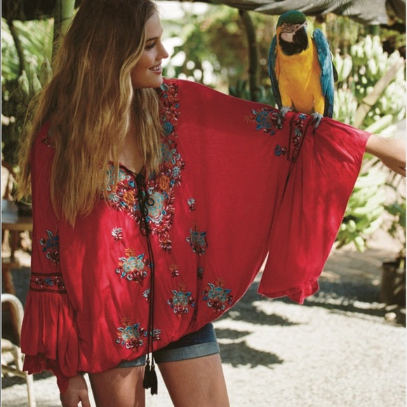 Red Embroidered Top