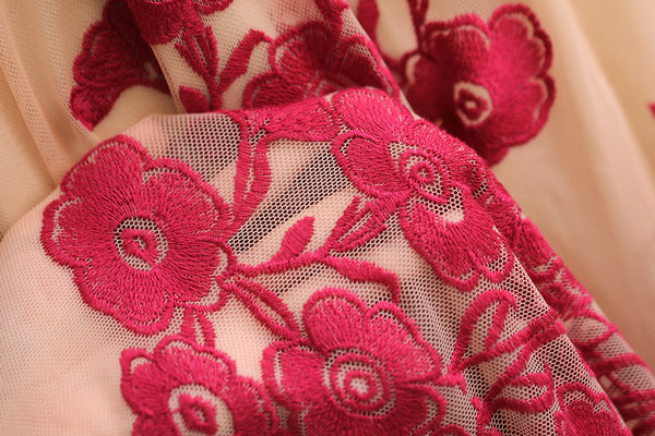 Temecula Maxi Dress Blue Or Red Embroidery Lace On Sheer Long Sleeve Deep V Neck Boho Bohemian Beach Gown Available In Sizes Small Medium Large XL And Plus Sizes XXL 2X Or XXXL 3X