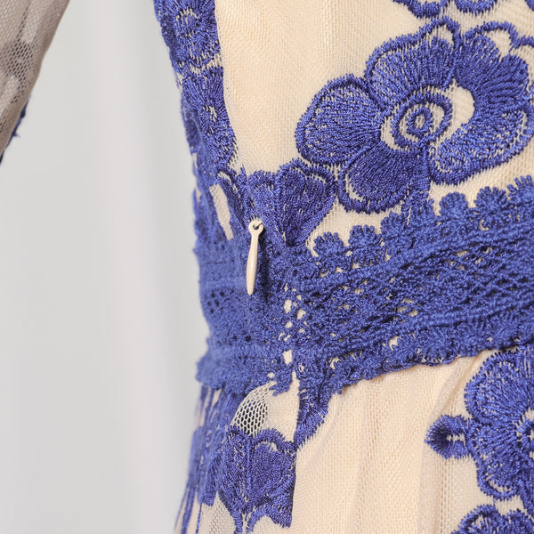 Temecula Maxi Dress Blue Or Red Embroidery Lace On Sheer Long Sleeve Deep V Neck Boho Bohemian Beach Gown Available In Sizes Small Medium Large XL And Plus Sizes XXL 2X Or XXXL 3X