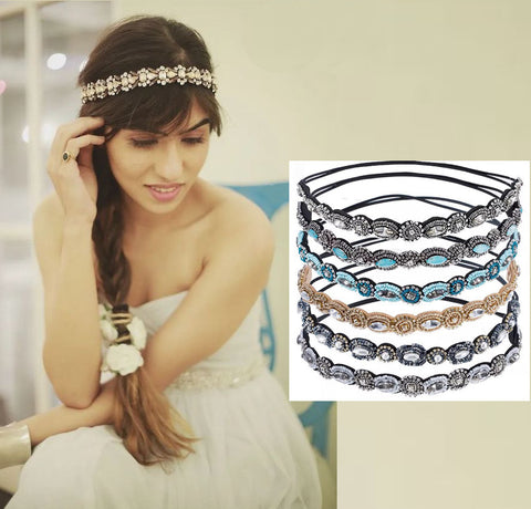 Seed Bead Headbands In 17 Different Styles You Choose Turquoise Gold Black Silver White Rhinestones Pearls Marquis Stones India Style Hippie Head Bands
